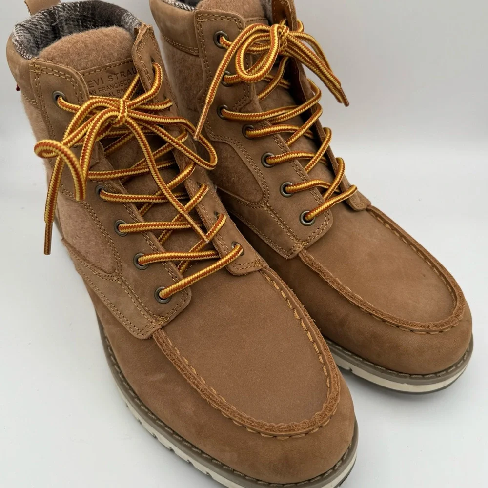 Men's Levi’s Brown Gregory Neo Leather Wool Moc Toe Comfort‎ Lace-Up Boots Sz 10